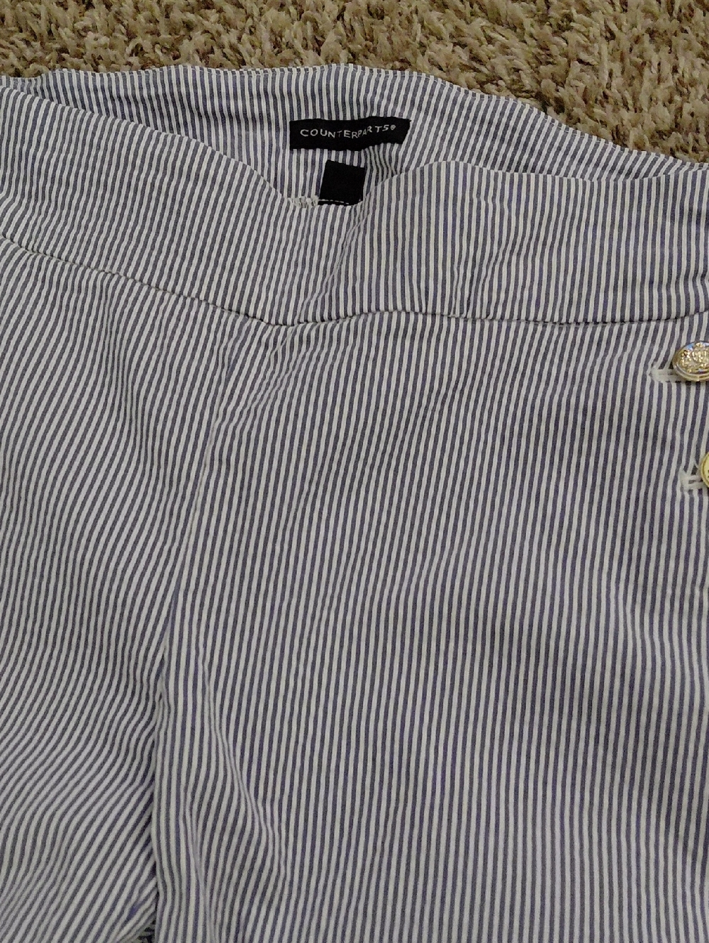 Counterparts Navy and White Pinstripe Trousers with Side Buttons